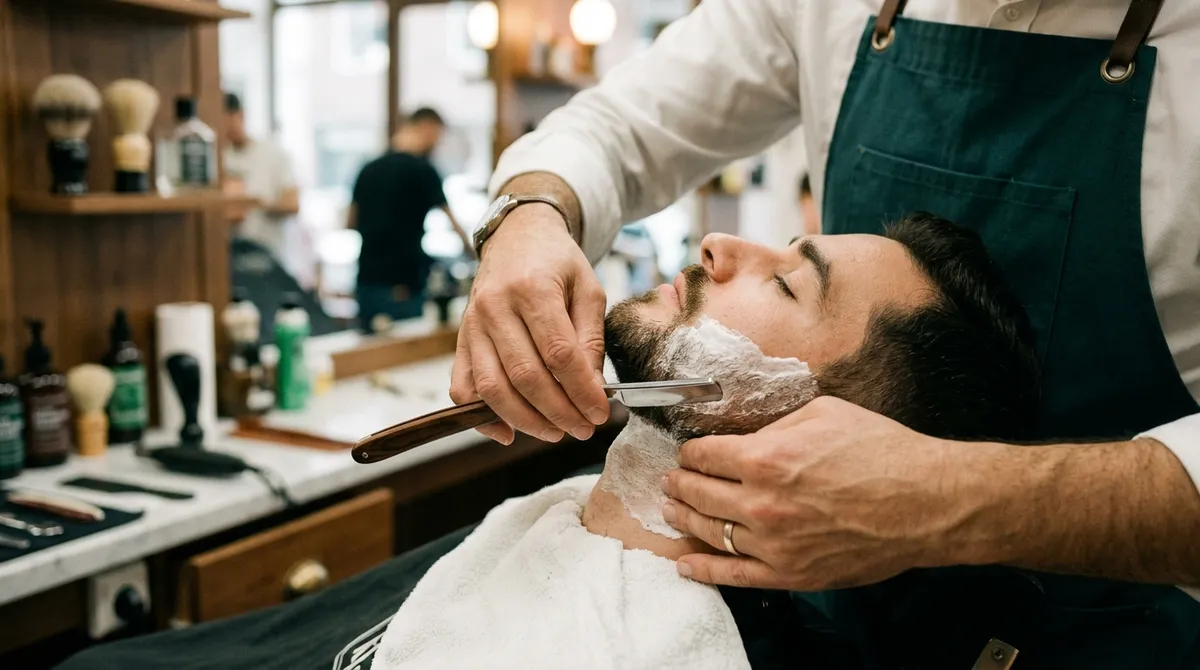 Rasage au coupe-chou du contour de barbe